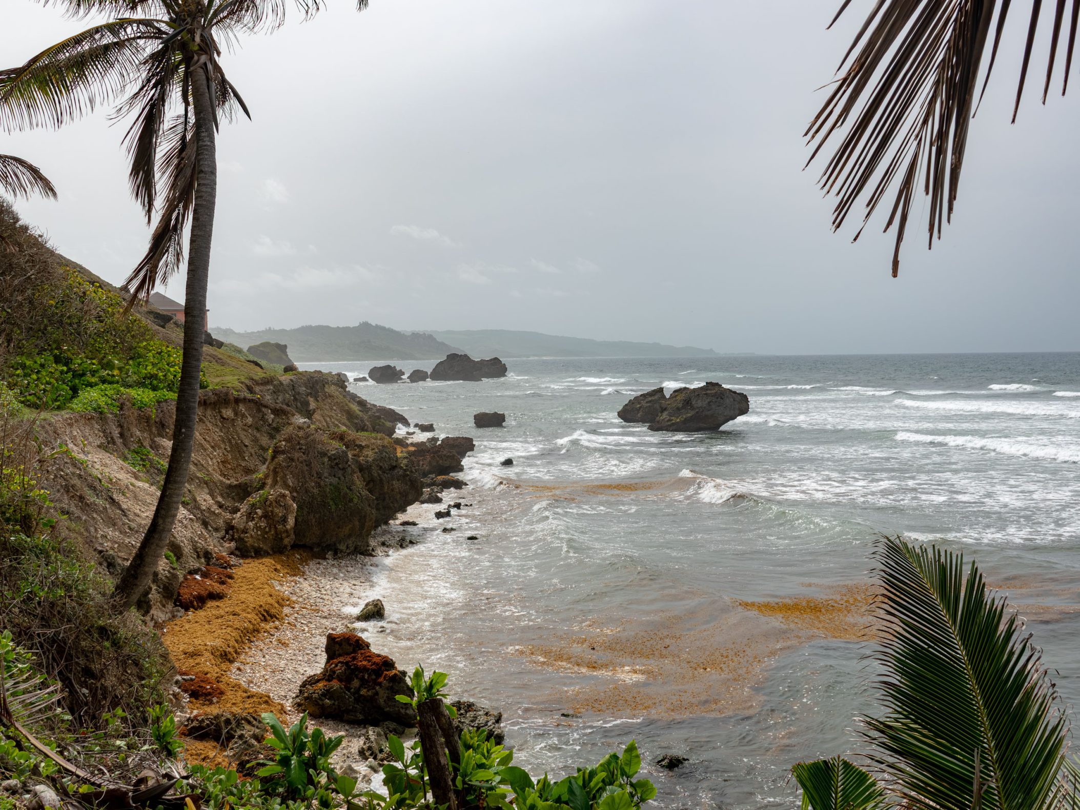 Sweeping view of ocean with rocks and cliffs
